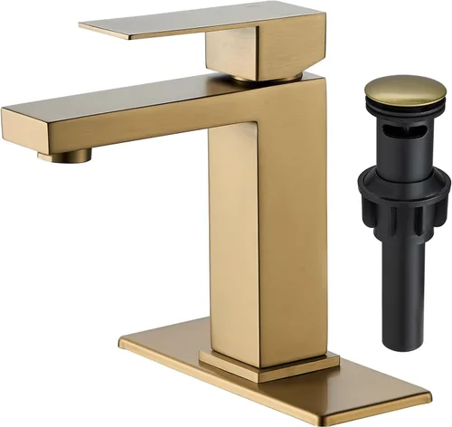 Miniatura 8 de VOTON Grifo de baño de oro cepillado, moderno grifo de baño de 1 agujero, grifo de lavabo de baño de una sola manija, oro cepillado con placa