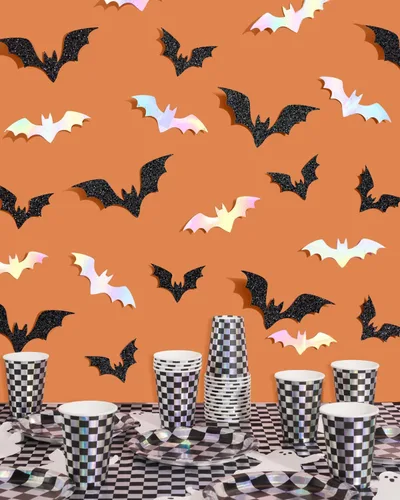 Miniatura 6 de xo, Fetti Decoración de pared de murciélago de Halloween – 50 piezas Decoración de temporada espeluznante, carteles de fiesta de casa embrujada