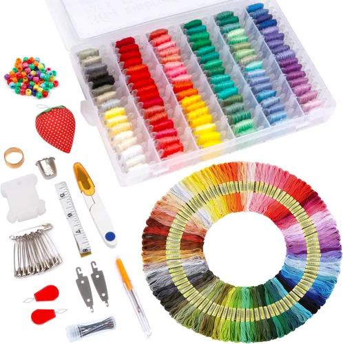 INSCRAFT Kit de hilo de bordar, paquete de 364 unidades de bordado de punto de cruz con 200 colores pulseras de la amistad, hilo dental y