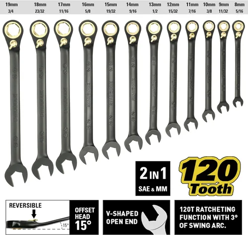 Miniatura 3 de STARWORK TRUE MECHANIC™ Juego de herramientas mecánicas de 305 piezas con juego de llaves de trinquete reversibles de 120 dientes, 1/4", 3/8", 1/2
