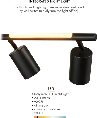 Miniatura 7 de GLOBE Electric 64000166 30" Iluminación de pista de 4 luces con tira de luz nocturna integrada LED de 7 W, negro mate, cabezales de pista