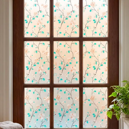Película decorativa para ventana, diseño de flores, película de privacidad de vidrio de adherencia estática para puerta, tintes de ventana no