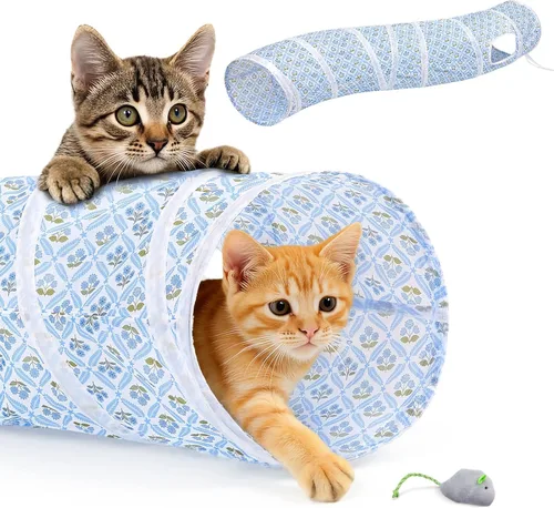 Miniatura 12 de Glittme Túnel para gatos, túneles para gatos de interior, cueva de gatos en forma de S con juguetes para gatos, tubos plegables para gatos y túneles