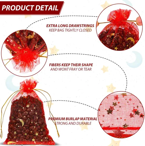Miniatura 4 de Cunno 20 Pcs Moon Organza Mesh Jewelry Bags bulk with Drawstring Moon Star Organza Bags Sheer Candy Jewelry Pouches Wedding Favor Gift 4 x 6 Inch