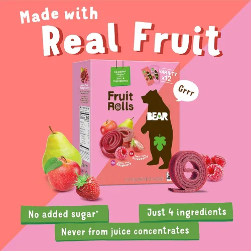 Miniatura 4 de Bear Paquete variado de rollos de fruta de fresa y frambuesa, 8.4 onzas