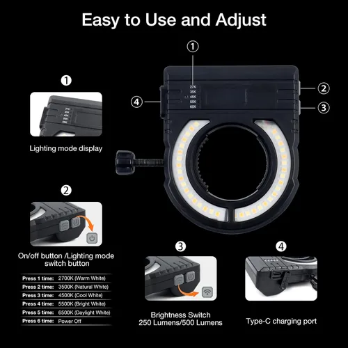 Miniatura 7 de YUZES Luz de pistola de pintura con cargador, 2700K-6500K y 500/250 lúmenes luz LED para pistolas de pintura, accesorio de luz para pistola
