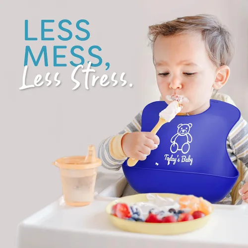 Miniatura 5 de Baberos de silicona para bebés con recogedor de alimentos, paquete de 2 baberos de silicona para niños o niñas, baberos unisex, baberos para niños