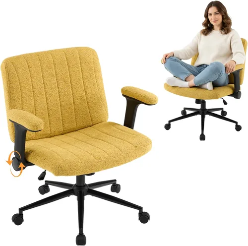 Miniatura 13 de VINGLI Silla cruzada con brazos abatibles ajustables, silla de patas cruzadas con ruedas, silla de oficina extra ancha, silla de escritorio