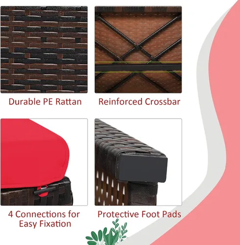 Miniatura 6 de Tangkula 2 otomanas de ratán para patio, reposapiés para todo tipo de clima, asiento para exteriores con cojín suave, cremallera oculta, esponja