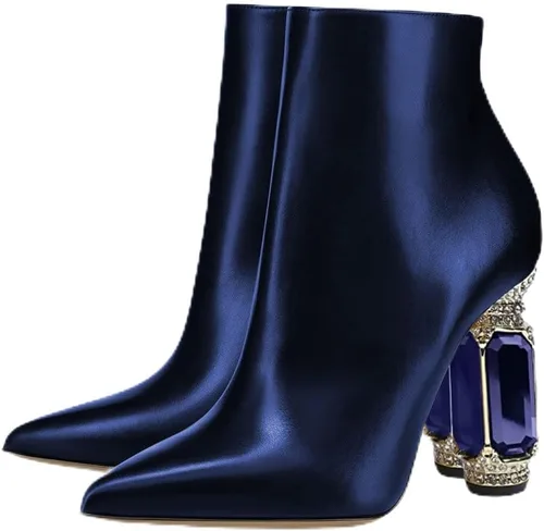 Miniatura 5 de FSJ Botas de tacón alto con punta puntiaguda para mujer, con tacón alto, con cremallera lateral brillante, estilo casual, para uso diario, zapatos