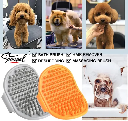 Miniatura 7 de Cepillo de aseo para perros, champú para mascotas, cepillo de baño, peine de goma de masaje calmante con mango de anillo ajustable para perros