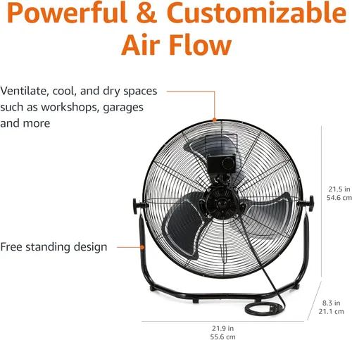 Miniatura 3 de Amazon Basics Ventilador industrial de alta velocidad de 18 pulgadas, ventilador de piso, con 3 velocidades, cabezal inclinable, cumple