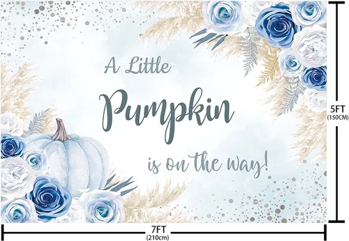 Miniatura 4 de MEHOFOND Fondo bohemio de calabaza para baby shower, decoración de fiesta de otoño de 7 x 5 pies, pancarta de Acción de Gracias, fotografía de Azul