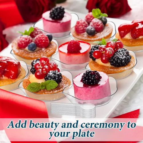 Miniatura 4 de 500 mini cuencos de postre con cucharas de 1 onza, mini platos desechables de postre de plástico con cucharas de plástico transparente, platos
