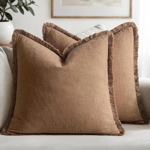 Miniatura 18 de MIULEE Juego de 2 fundas de almohada decorativas de lino neutro con flecos, fundas de cojín de estilo bohemio con borlas para sofá, cama, sala