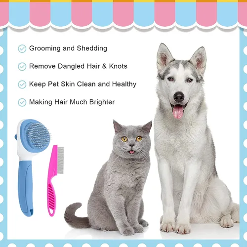 Miniatura 4 de Cepillo Deslizante de Autolimpieza, Cepillos para Gatos de Interior con Peine de Metal, Cepillos de Pelo para Perros y Gatos para Mudanza de Pelo