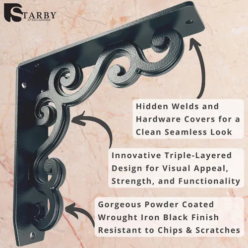 Miniatura 4 de Starby Charleston Soportes de acero resistente para repisa de chimenea, estante flotante, soporte de encimera, soldado a mano (paquete de 2)
