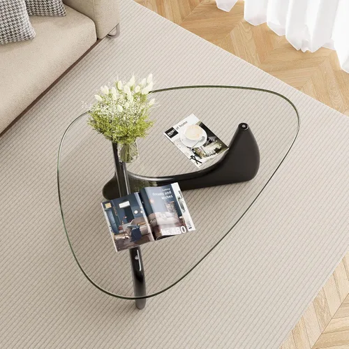 Miniatura 4 de Mesa de centro de cristal triangular moderna de mediados de siglo para sala de estar, mesa auxiliar minimalista para dormitorio, oficina y recepción