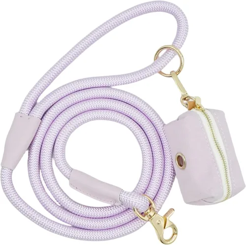 Correa de perro de cuerda de nailon de 5 pies con soporte para bolsa de excrementos, correa de perro resistente a presión, correa de cuerda de mango