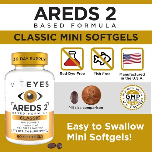 Miniatura 6 de Viteyes AREDS 2 Fórmula Clásica de Salud Macular en Cápsulas Blandas, Vitamina para la Salud Ocular y Protección de la Visión, Bajo en Zinc