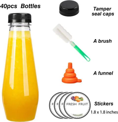 Miniatura 3 de Moretoes 40 botellas de jugo de 12 onzas, botellas de plástico vacías con tapas, contenedores reutilizables para bebidas a granel transparentes