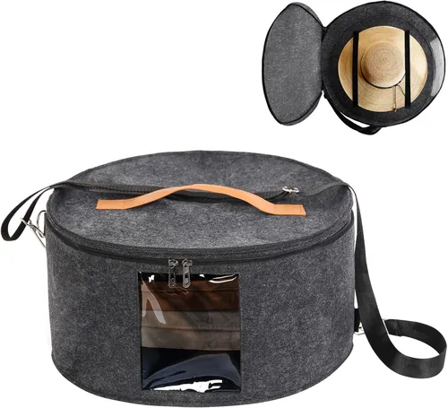 Caja para sombreros, 15.7 x 7.8 x 15.75 pulgadas, caja de almacenamiento plegable con tapas para mujeres y hombres, cajas de viaje para Gris Oscuro