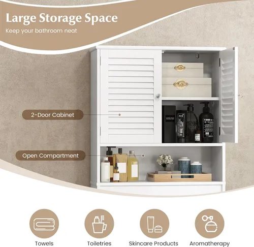 Miniatura 4 de Giantex Armario de almacenamiento sobre el inodoro, organizador de baño de 3 niveles con 2 puertas con rejillas, estante ajustable, independiente