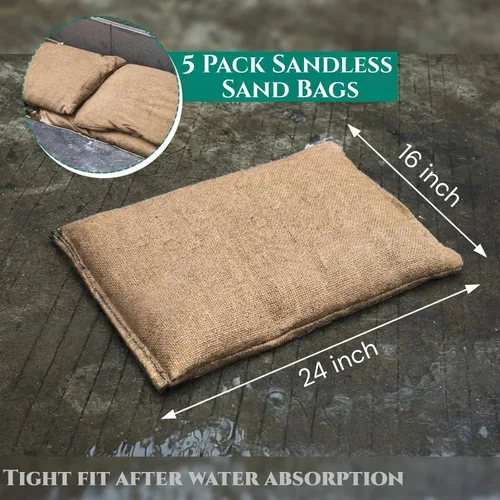 Miniatura 2 de Paquete de 5 bolsas de arena sin arena, barreras de agua para garaje, barreras de inundación, bolsas de arena de 16 x 24 pulgadas para inundaciones