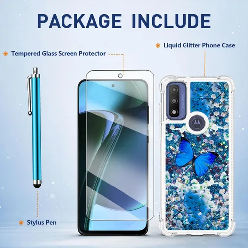 Miniatura 5 de Funda para Moto G Play 2023, Moto G Pure/G Power 2022 con protector de pantalla, para mujeres y niñas, con purpurina líquida, flotante, linda funda