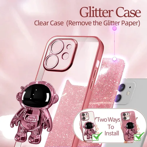 Miniatura 30 de Buleens Funda para iPhone 11 Pro Max Astronauta, Fundas Transparentes para iPhone 11 ProMax con Papel con Purpurina y Soporte de Astronauta, Mujeres