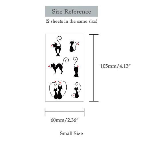 Miniatura 5 de Juego de 2 calcomanías de tatuaje temporal pequeñas, diseño de pareja de tótem de cola de gato negro, diseño de pareja para mano, cuello, cara, K-222