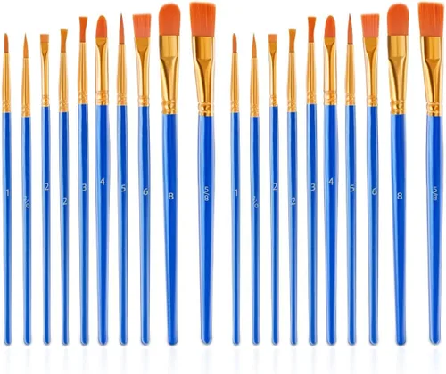 Juego de 20 pinceles de pintura para aceite acrílico, acuarela, planos y redondos, para pintura lavable, pintura artística, pinceles pequeños a