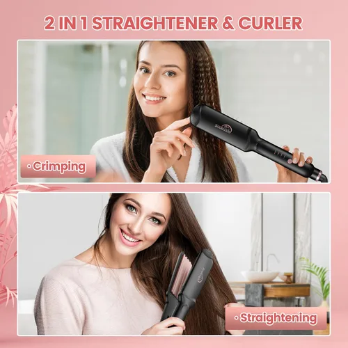 Miniatura 3 de Engarzadora de cabello para mujer, 4 en 1, planchas planas de hierro de cerámica, rizador de pelo con calentamiento rápido de 15 segundos, oro rosa