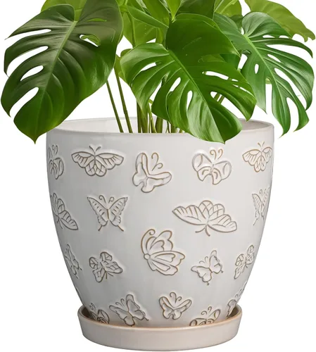 Miniatura 44 de Maceta para Plantas de 6.8 Pulgadas - Maceta de Cerámica con Orificio de Drenaje y Platillo, Maceta Redonda Moderna para Flores, Macetas