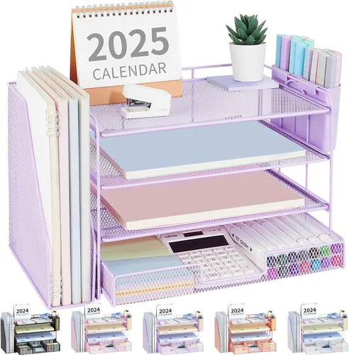 Miniatura 10 de OPNICE - Organizadores de escritorio y accesorios, para espacio de trabajo, suministros de oficina, organizador de archivos con 2 soportes para Negro