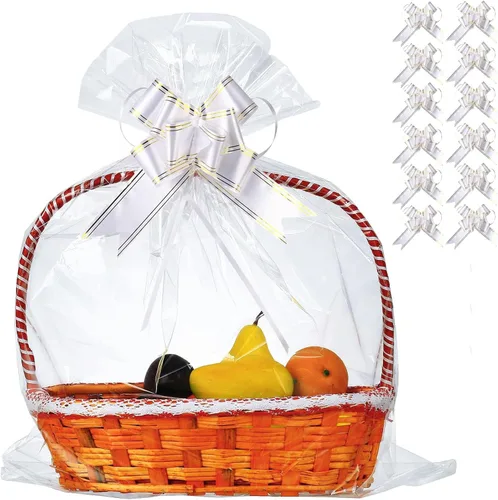 Miniatura 12 de 50 paquetes de bolsas de celofán de 32 x 40 pulgadas para cesta, extra grandes, grandes, bolsas de celofán transparente enormes para canastas