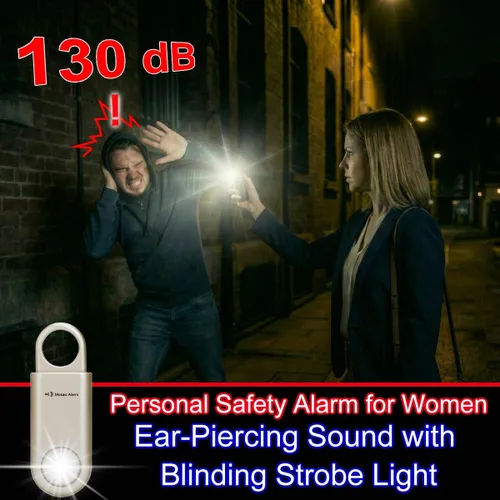 Miniatura 2 de Alarma de seguridad personal de 130 dB con luz estroboscópica. Alertas de emergencia SOS de sonido fuerte con mosquetón. Sirena de llavero