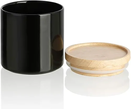 Miniatura 32 de Sweejar Kitchen Canisters - Tarro de cerámica para almacenamiento de alimentos, recipientes apilables con sello hermético y tapa de madera