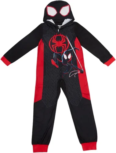 Miniatura 2 de Marvel Pijama de Spiderman para niños, disfraz de Spiderman con capucha de Miles Morales o para dormir con cremallera frontal, tallas 4-10