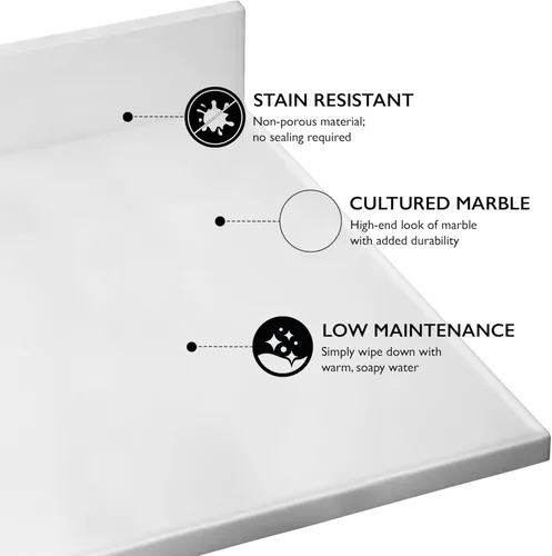 Miniatura 4 de Top de tocador de mármol cultivado de 49 pulgadas con protector contra salpicaduras, paquete mejorado, blanco - Design House, 554634