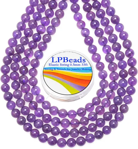 Miniatura 35 de LPBeads 100 piezas de cuentas sueltas de jade blanco natural pulido de 8 mm y redondo con cordón elástico para hacer joyas y pulseras Jade blanco