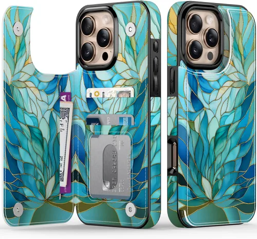 Miniatura 43 de FUNMIKO Funda tipo cartera para iPhone 13 con tarjetero, bloqueo RFID, protección de grado militar y obras de arte impresas con rayos UV, cierre