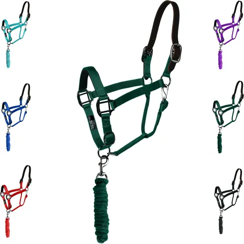 Miniatura 8 de Majestic Ally Halter de cuero con cuerda de plomo a juego para caballos - Corona de cuero - Correa ajustable para la barbilla - Pestillo enrollado