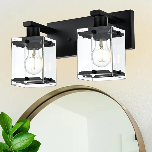 Miniatura 20 de Lámpara de pared negra de WINSHEN, lámpara de tocador de baño de 2 luces, lámpara de montaje en pared sobre espejo para dormitorio, estudio, sala