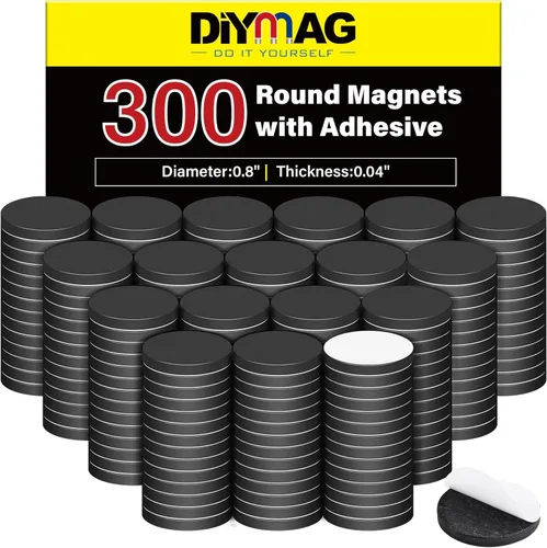 Imanes DIYMAG con respaldo adhesivo, 300 piezas, imanes redondos pequeños de 0.8 x 0.04 pulgadas, etiquetas adhesivas magnéticas fuertes para