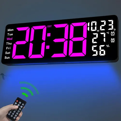 Miniatura 11 de JoFomp Reloj de pared digital grande de 17.3 pulgadas, reloj digital LED con control remoto, reloj despertador