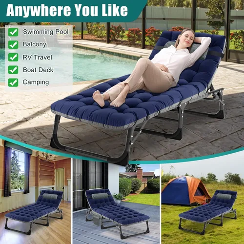 Miniatura 7 de DoCred Sillón plegable, 5 posiciones, ajustable, plegable, cama para dormir, tumbona, tumbona, perfecta para tomar el sol, campamento, piscina