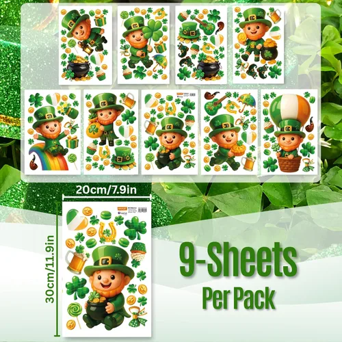 Miniatura 3 de WALPLUS Decoración de primavera para el Día de San Patricio, de doble cara, reutilizable, despegar y pegar, extraíble para ventana de duende