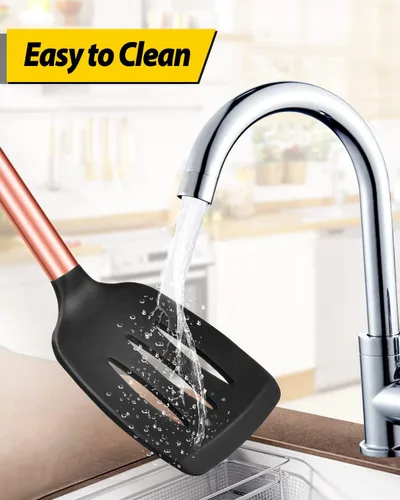 Miniatura 6 de Paquete de 2 espátulas de cocina sólidas de silicona, antiadherentes, utensilios de cocina sin BPA, resistentes al calor, utensilios de cocina