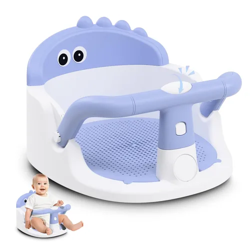 Asiento de baño para bebés de 6 meses en adelante sentados, silla de baño antideslizante con ventosa, seguro y cómodo asiento de baño infantil Azul